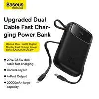 Baseus Powerbank QPOW2 with Dual Cable LED Digital Display 22.5W Fast Charging Quick Charge PD Kabel Type C Lightning Power Bank 20000 mAh - Hitam